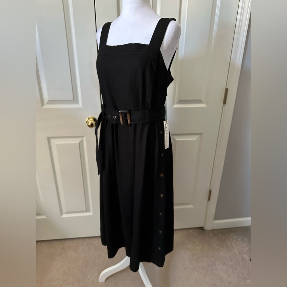 NWT Nicole Miller belted Linen Dress, black, Medium